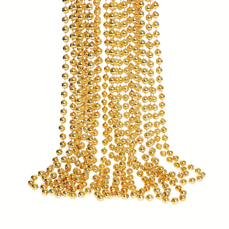 ZZYFGH 33'' 7mm St Patricks Day Beads Necklace  Mardi Gras Beads Necklace Bulk  Metallic Gold Beaded Necklace  Party Costume Necklace(12 Pcs) - Image 1